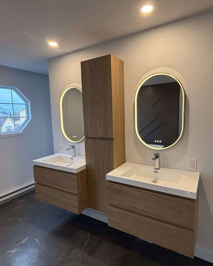 Two vanities, two mirrors