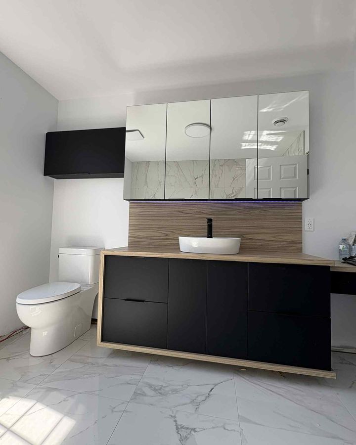Floating vanity and vessel sink